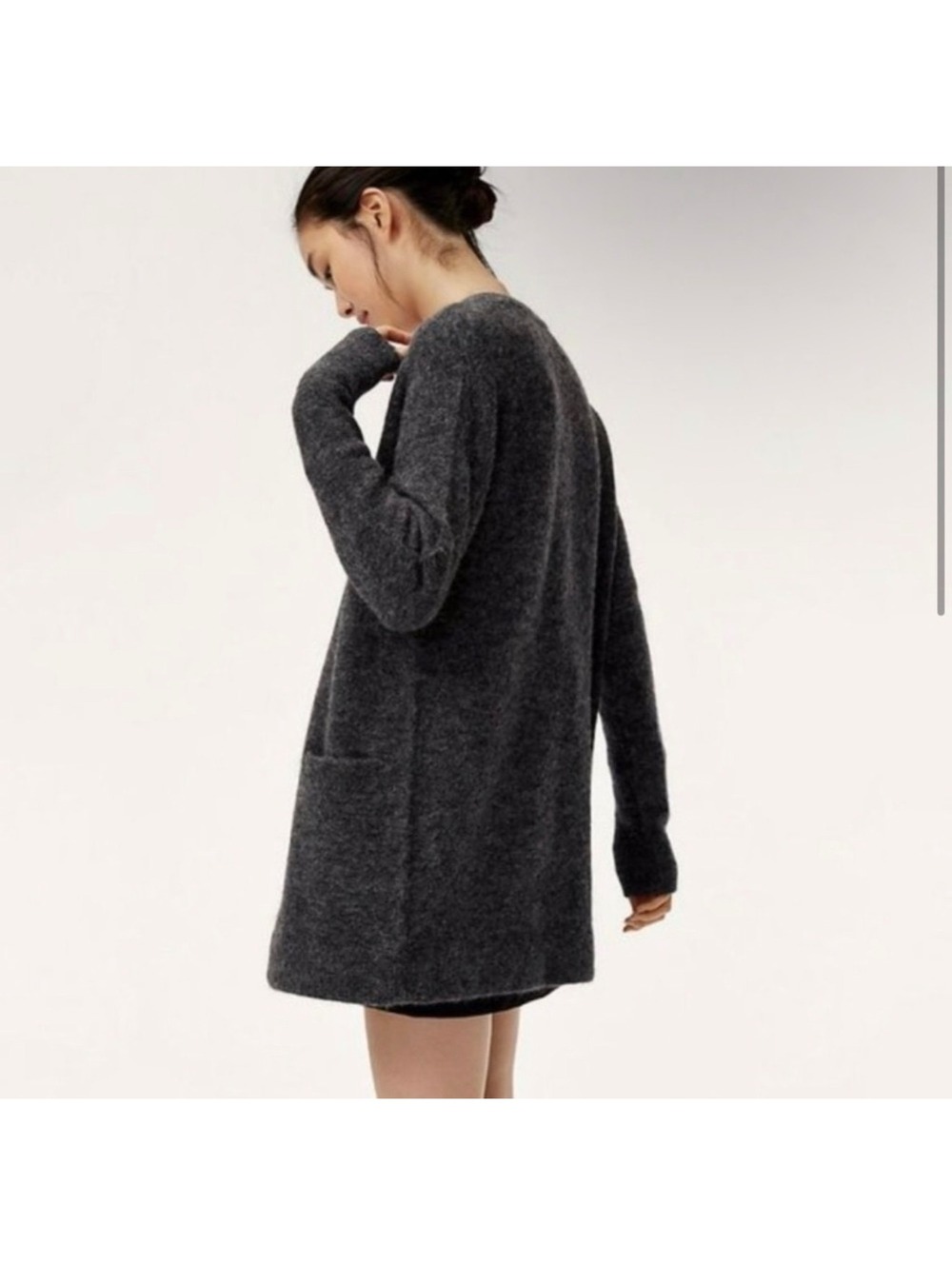 Aritzia Wilfred Free Wool Linen Long Open Cardigan Charcoal Multicolor M